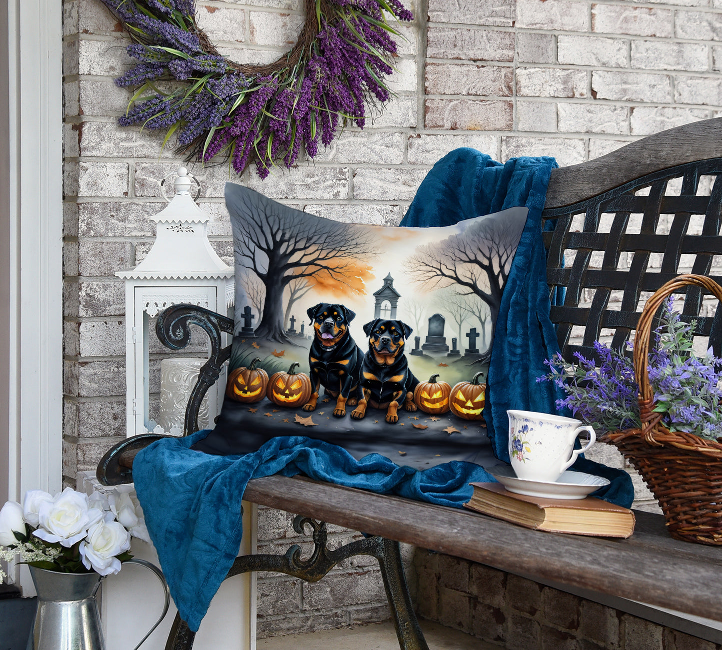 Rottweiler Spooky Halloween Throw Pillow