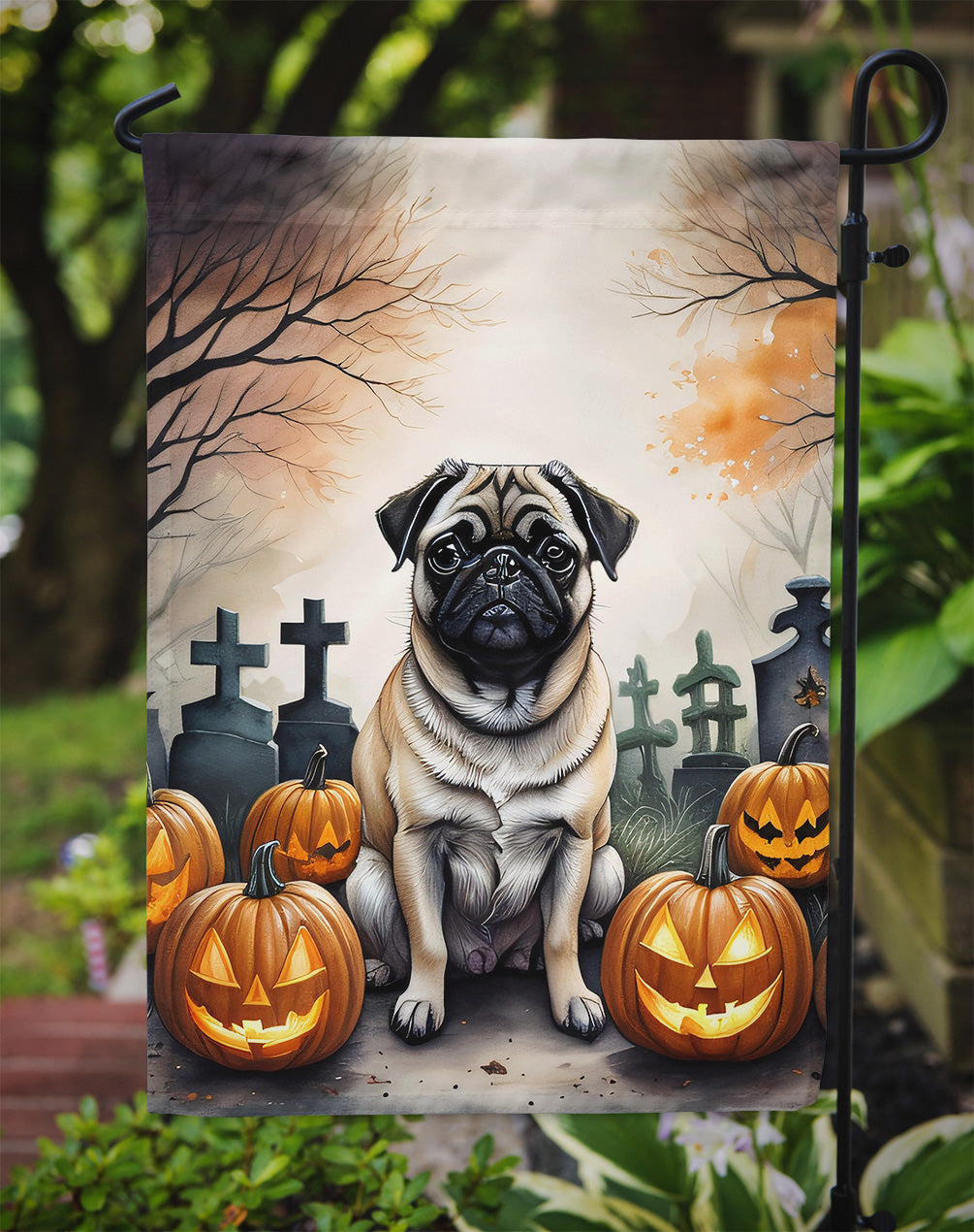 Fawn Pug Spooky Halloween Garden Flag