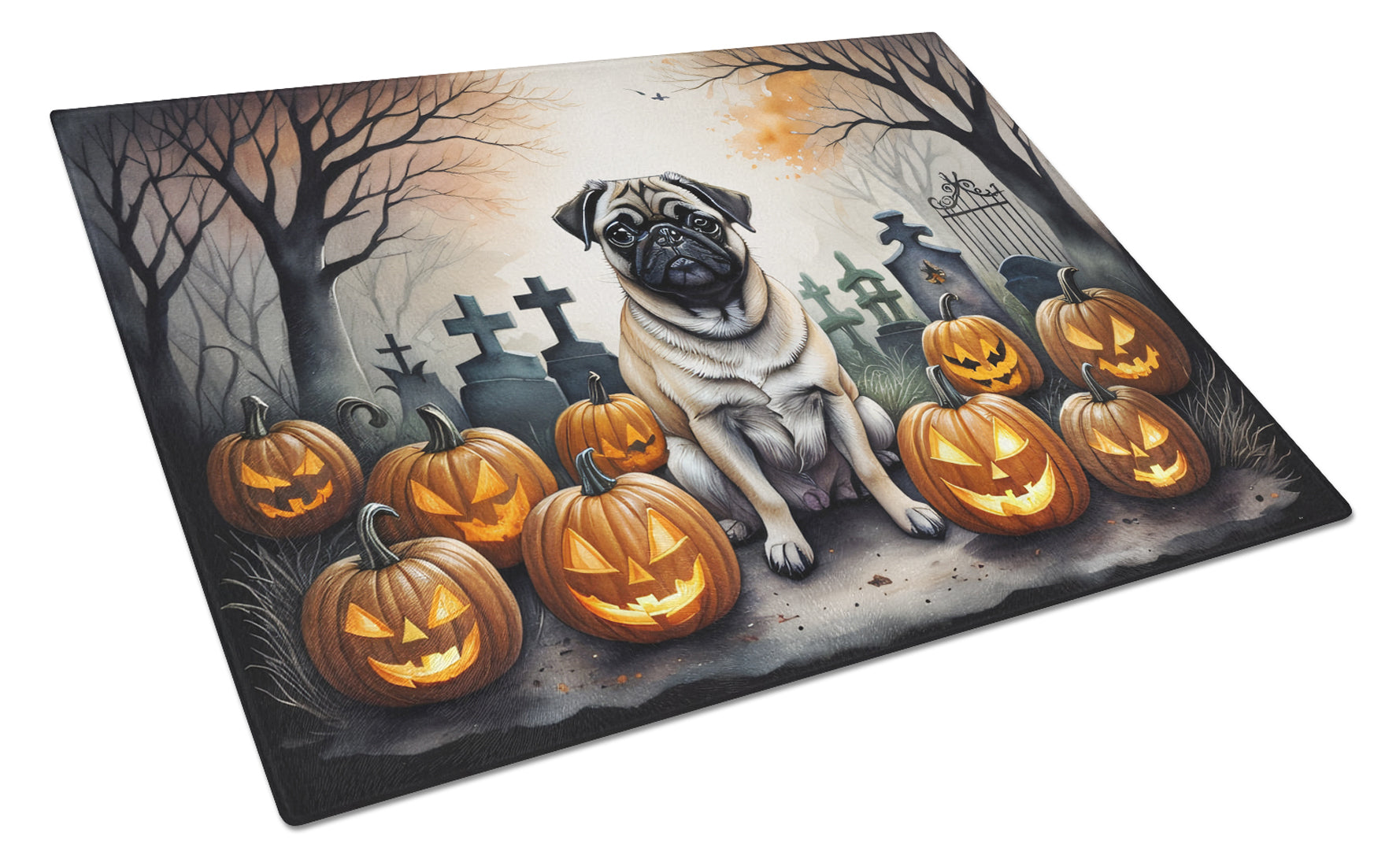 Buy this Fawn Pug Spooky Halloween Glass Cutting Board