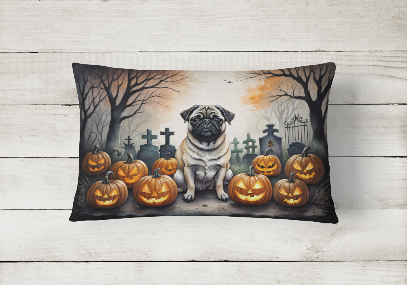 Fawn Pug Spooky Halloween Throw Pillow