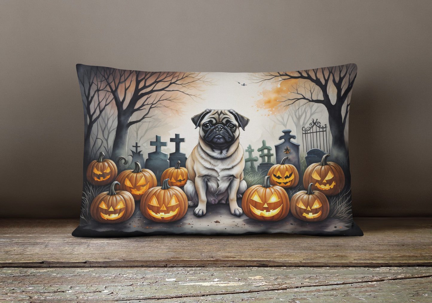 Fawn Pug Spooky Halloween Throw Pillow