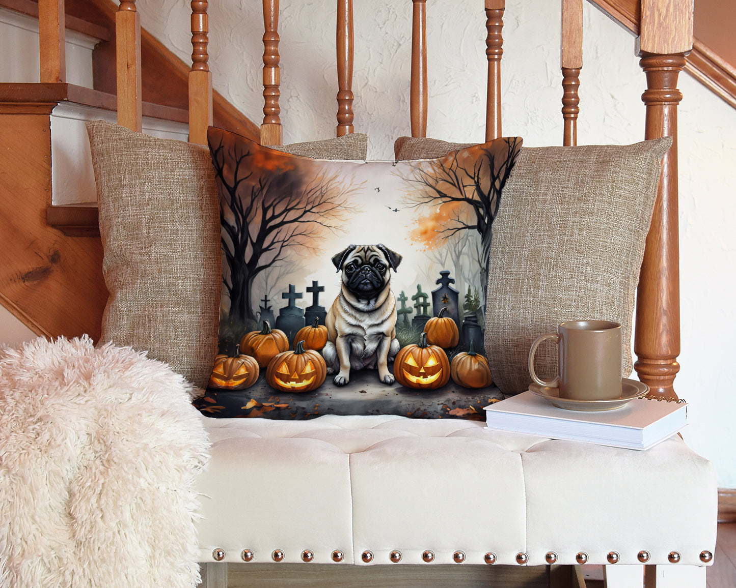 Fawn Pug Spooky Halloween Throw Pillow