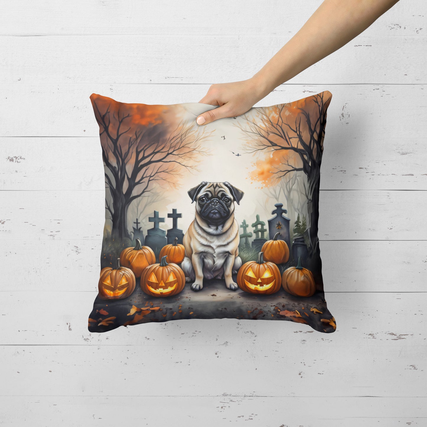 Fawn Pug Spooky Halloween Throw Pillow