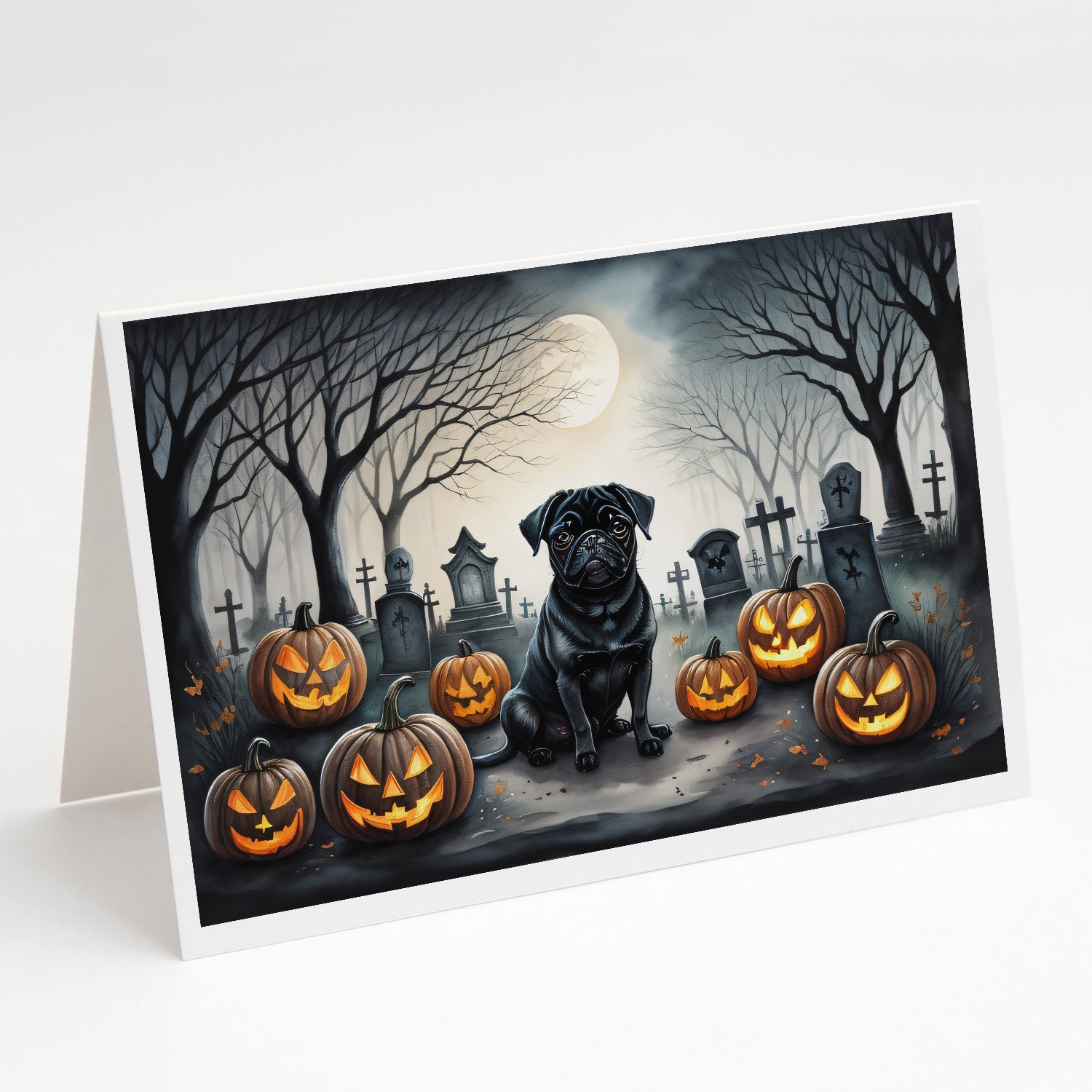 Buy this Black Pug Spooky Halloween Greeting Cards Pack of 8