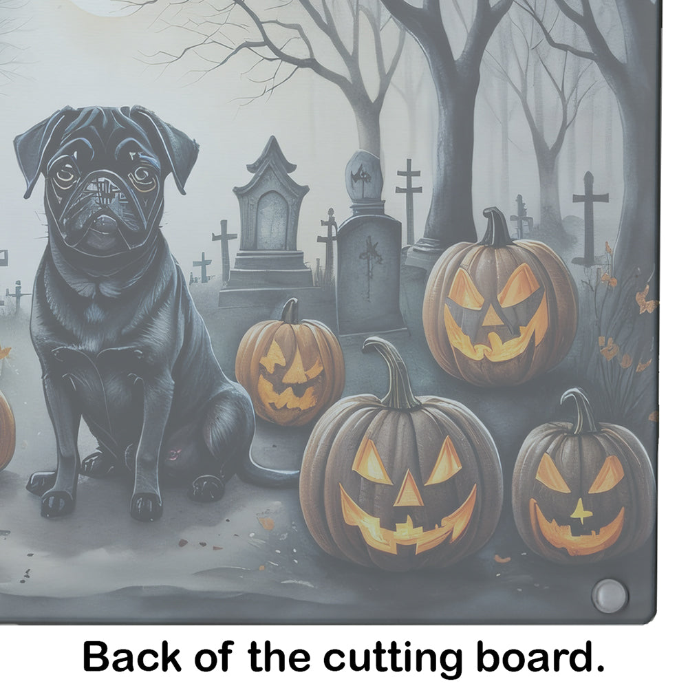 Black Pug Spooky Halloween Glass Cutting Board