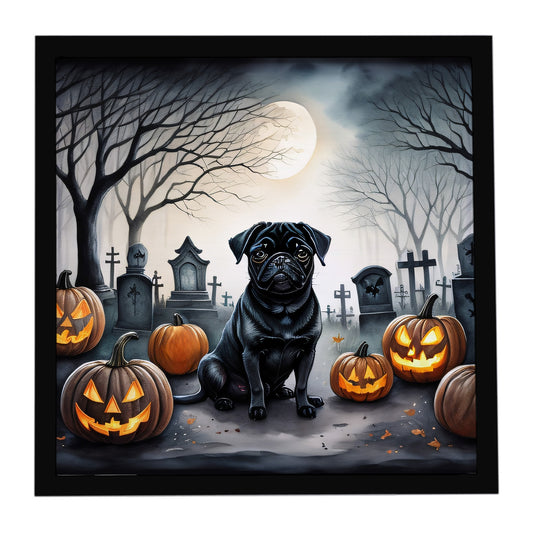 Buy this Black Pug Spooky Halloween Framed Metal Print