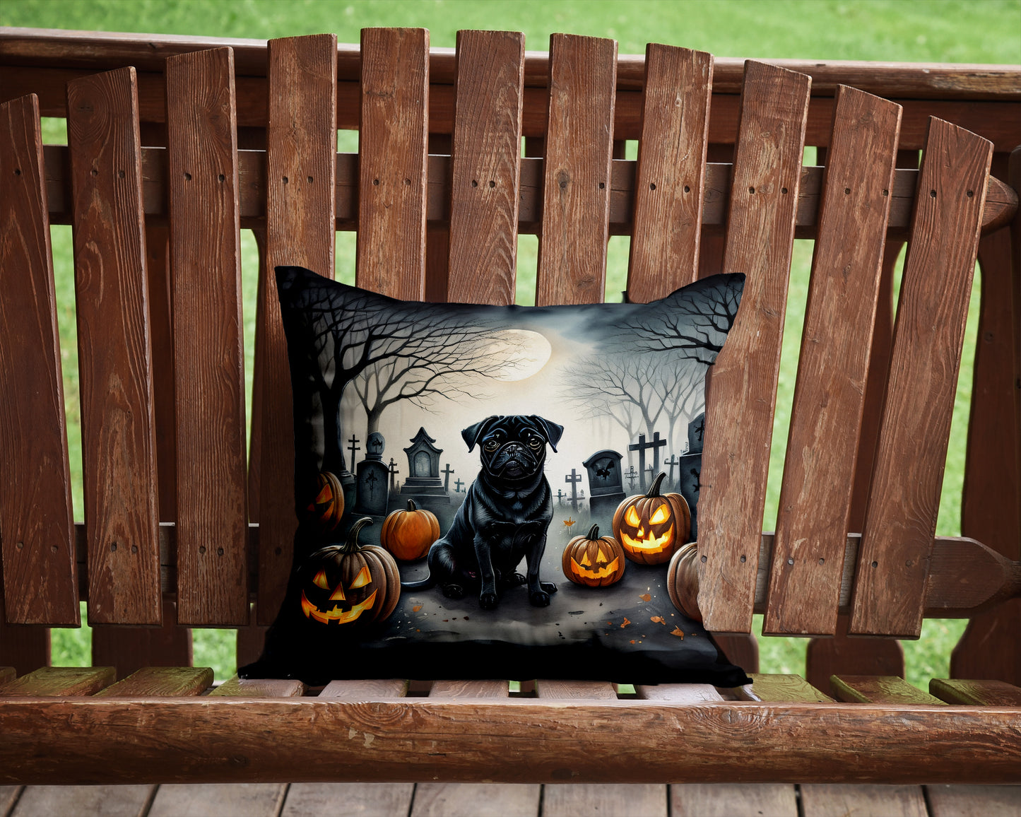 Black Pug Spooky Halloween Throw Pillow