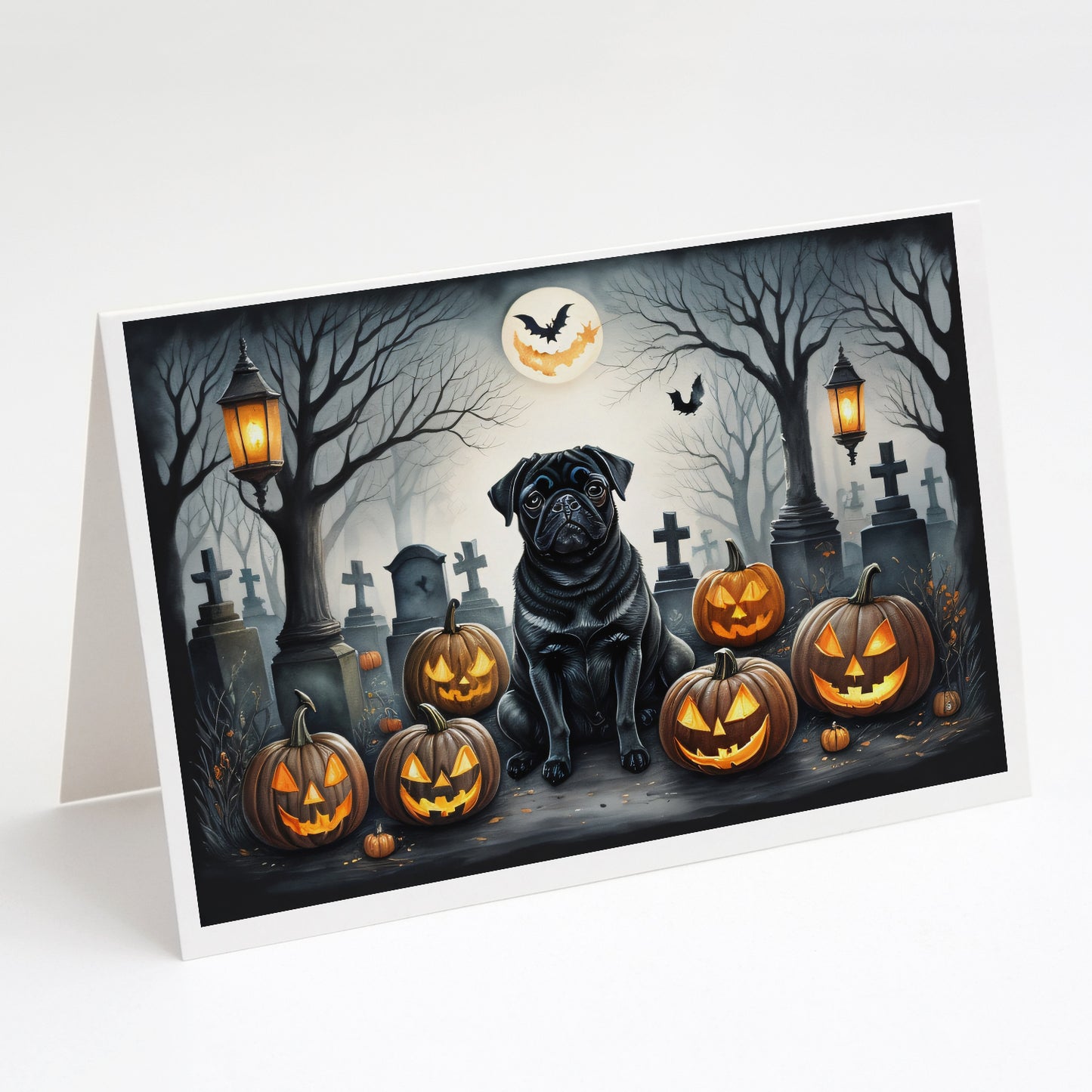 Buy this Black Pug Spooky Halloween Greeting Cards Pack of 8