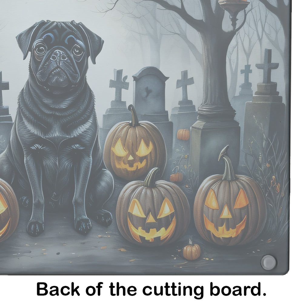 Black Pug Spooky Halloween Glass Cutting Board