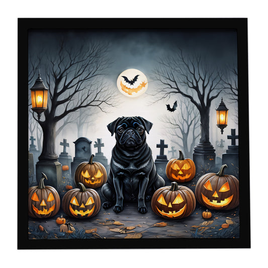Buy this Black Pug Spooky Halloween Framed Metal Print