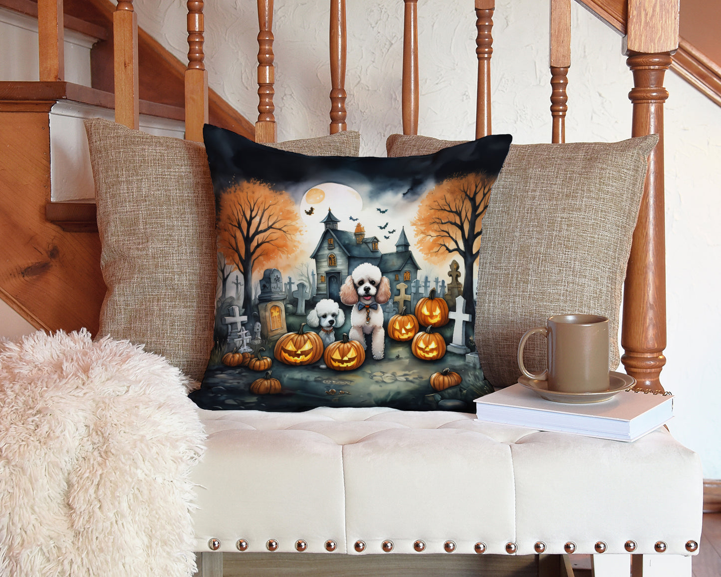 Poodle Spooky Halloween Throw Pillow