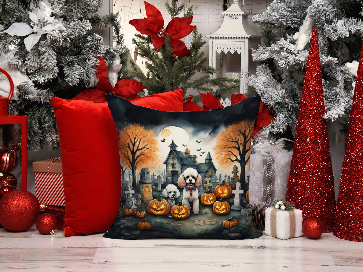 Poodle Spooky Halloween Throw Pillow