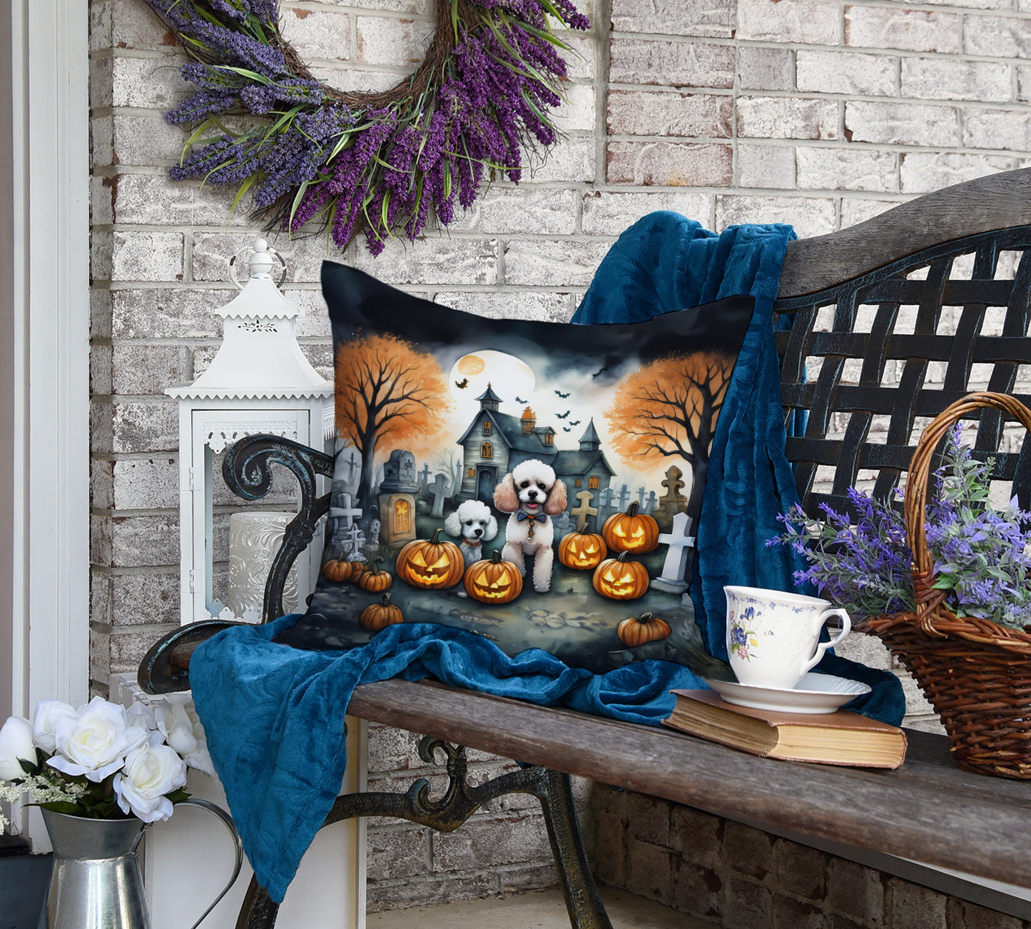 Poodle Spooky Halloween Throw Pillow