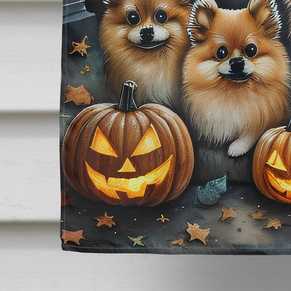 Pomeranian Spooky Halloween House Flag