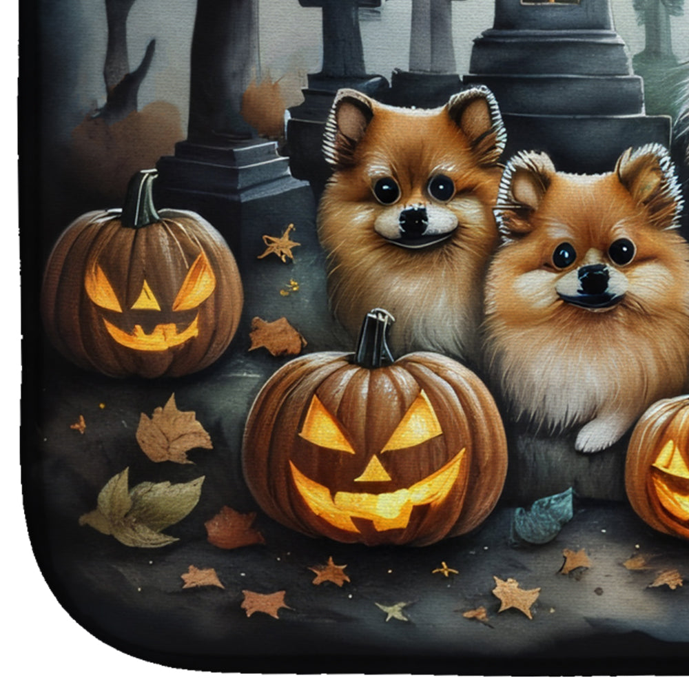 Pomeranian Spooky Halloween Dish Drying Mat