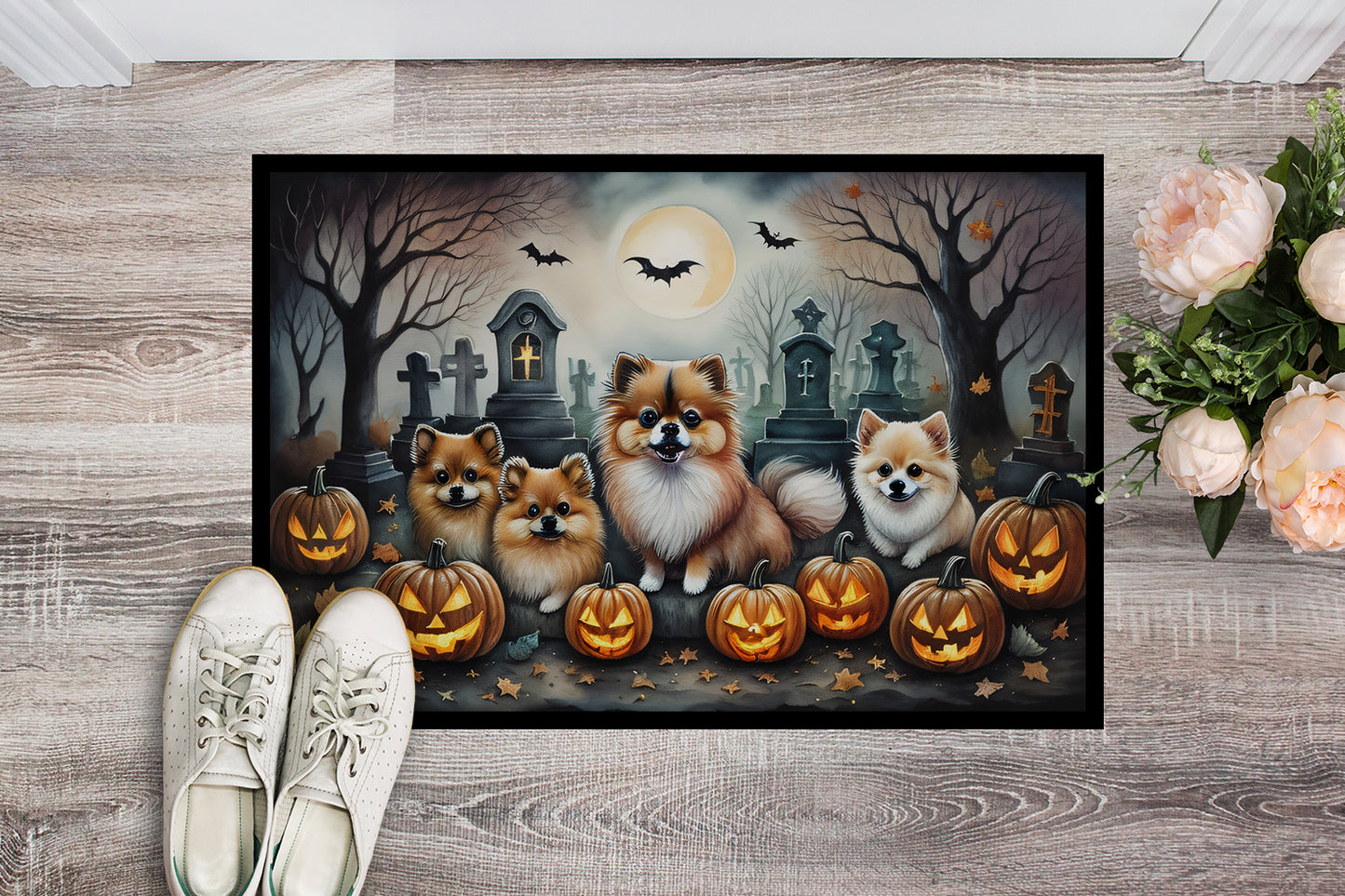 Pomeranian Spooky Halloween Doormat