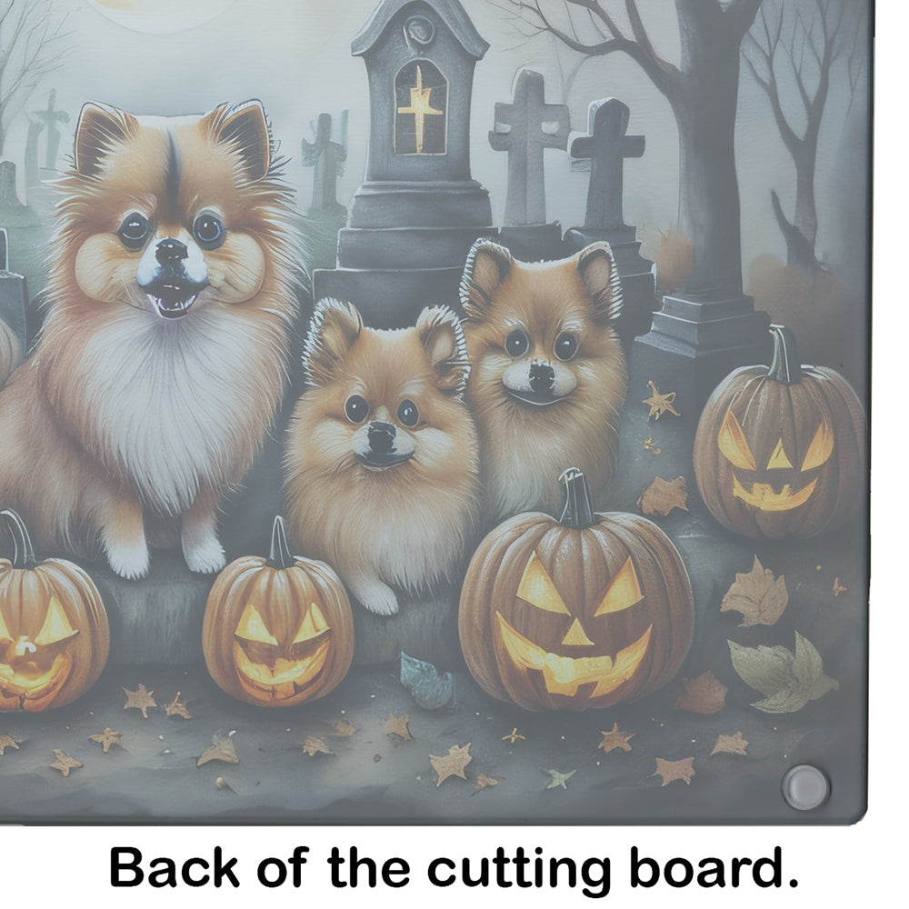 Pomeranian Spooky Halloween Glass Cutting Board