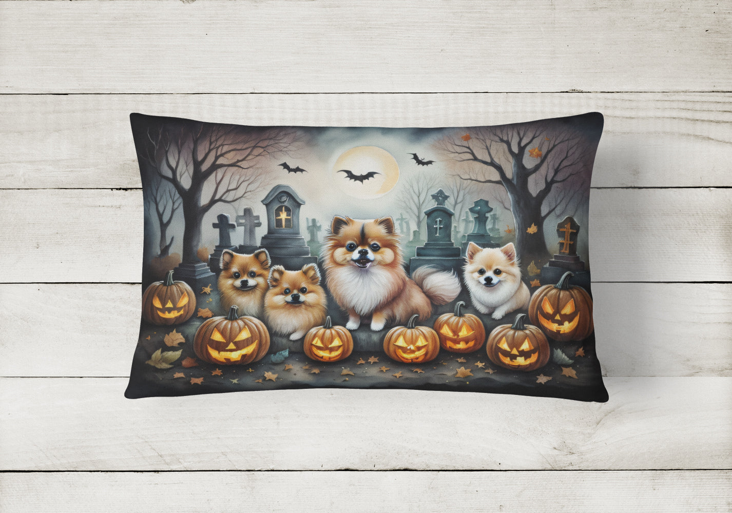 Pomeranian Spooky Halloween Throw Pillow