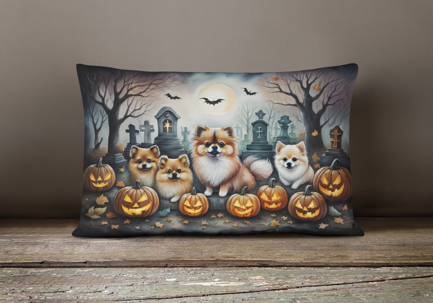 Pomeranian Spooky Halloween Throw Pillow