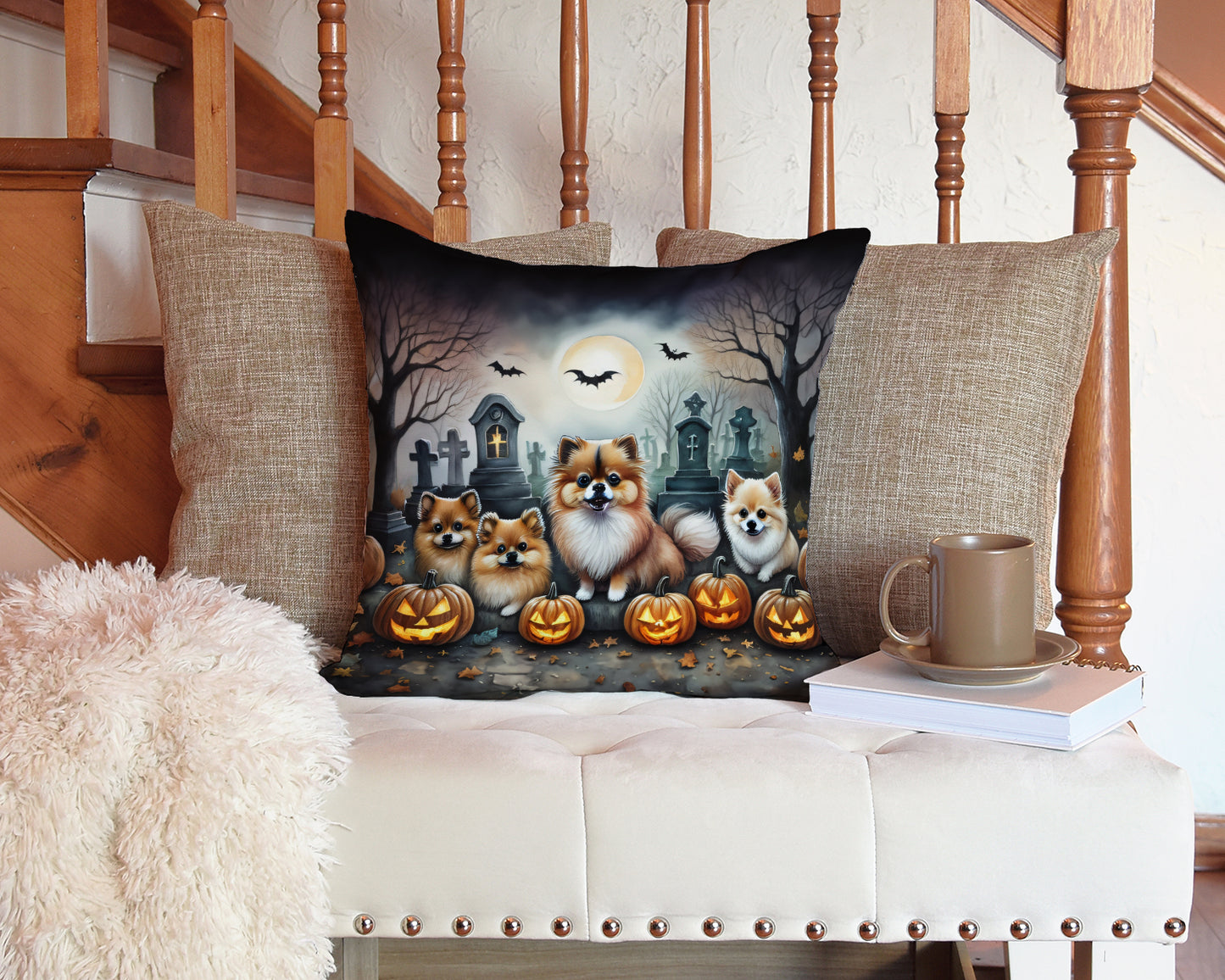 Pomeranian Spooky Halloween Throw Pillow