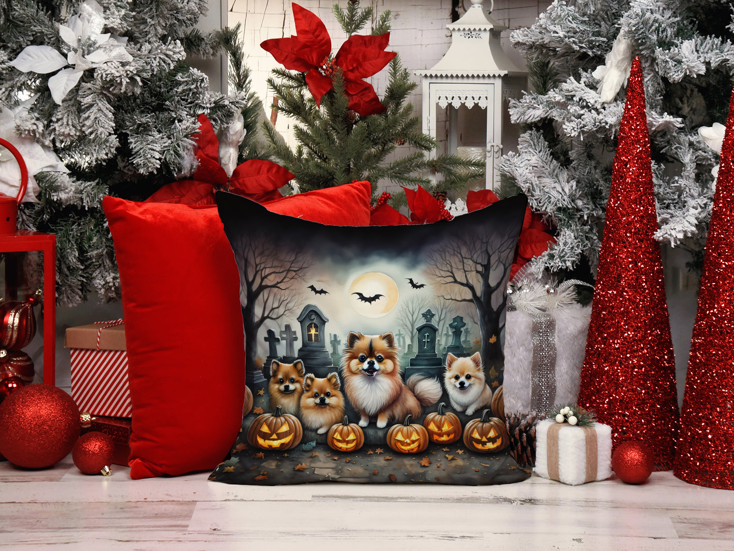 Pomeranian Spooky Halloween Throw Pillow