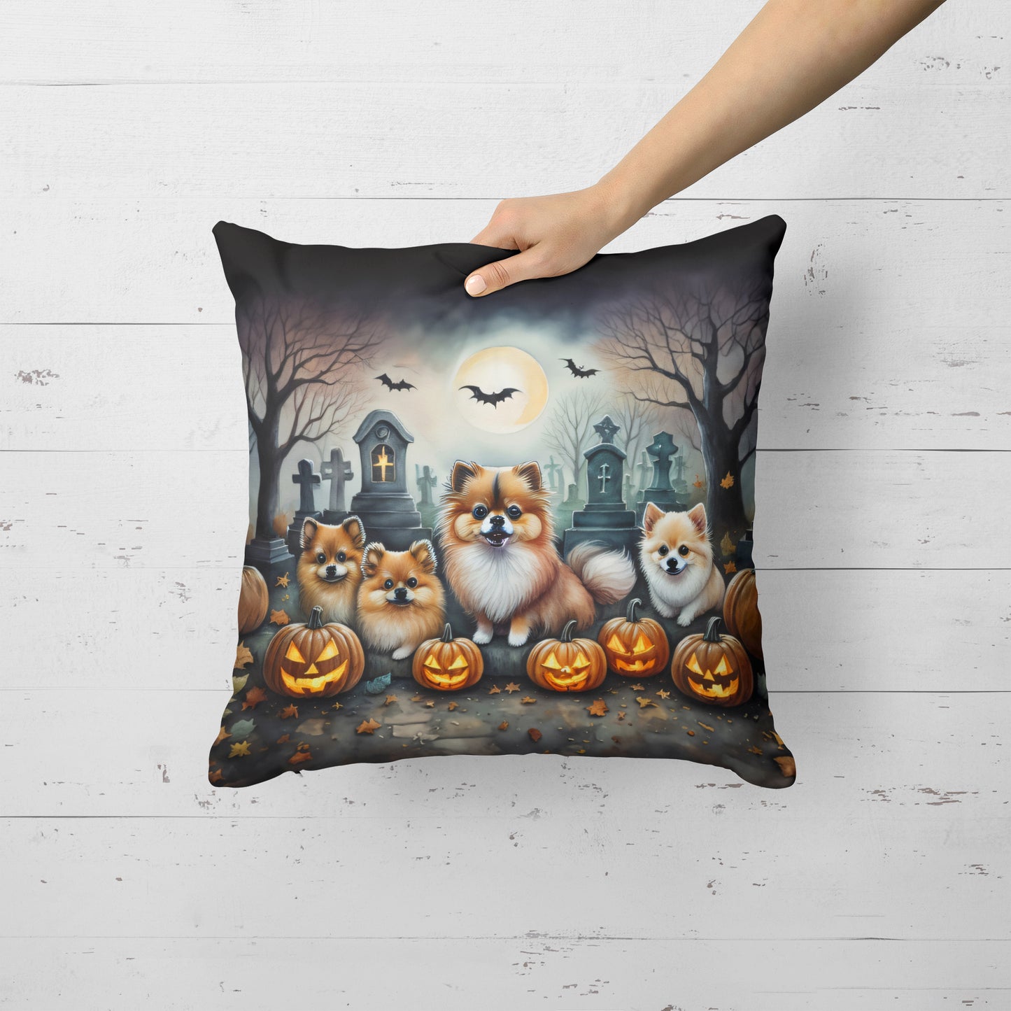 Pomeranian Spooky Halloween Throw Pillow