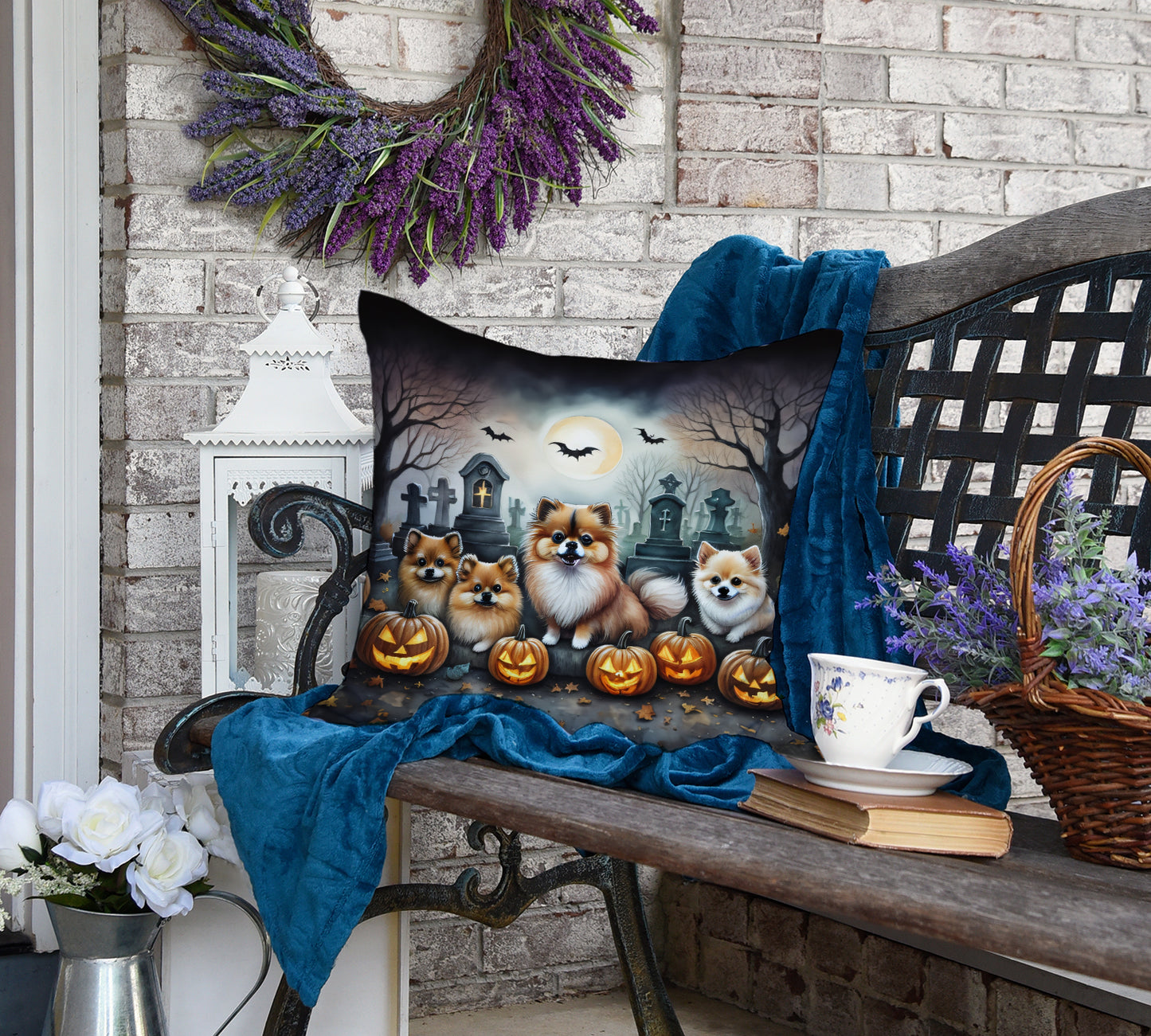 Pomeranian Spooky Halloween Throw Pillow