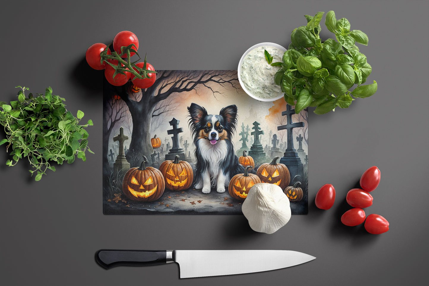 Papillon Spooky Halloween Glass Cutting Board