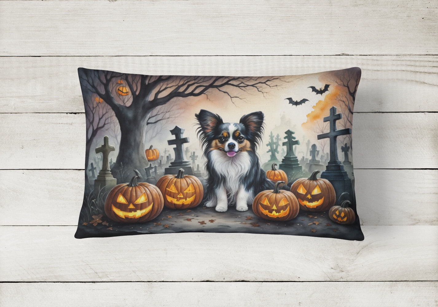 Papillon Spooky Halloween Throw Pillow