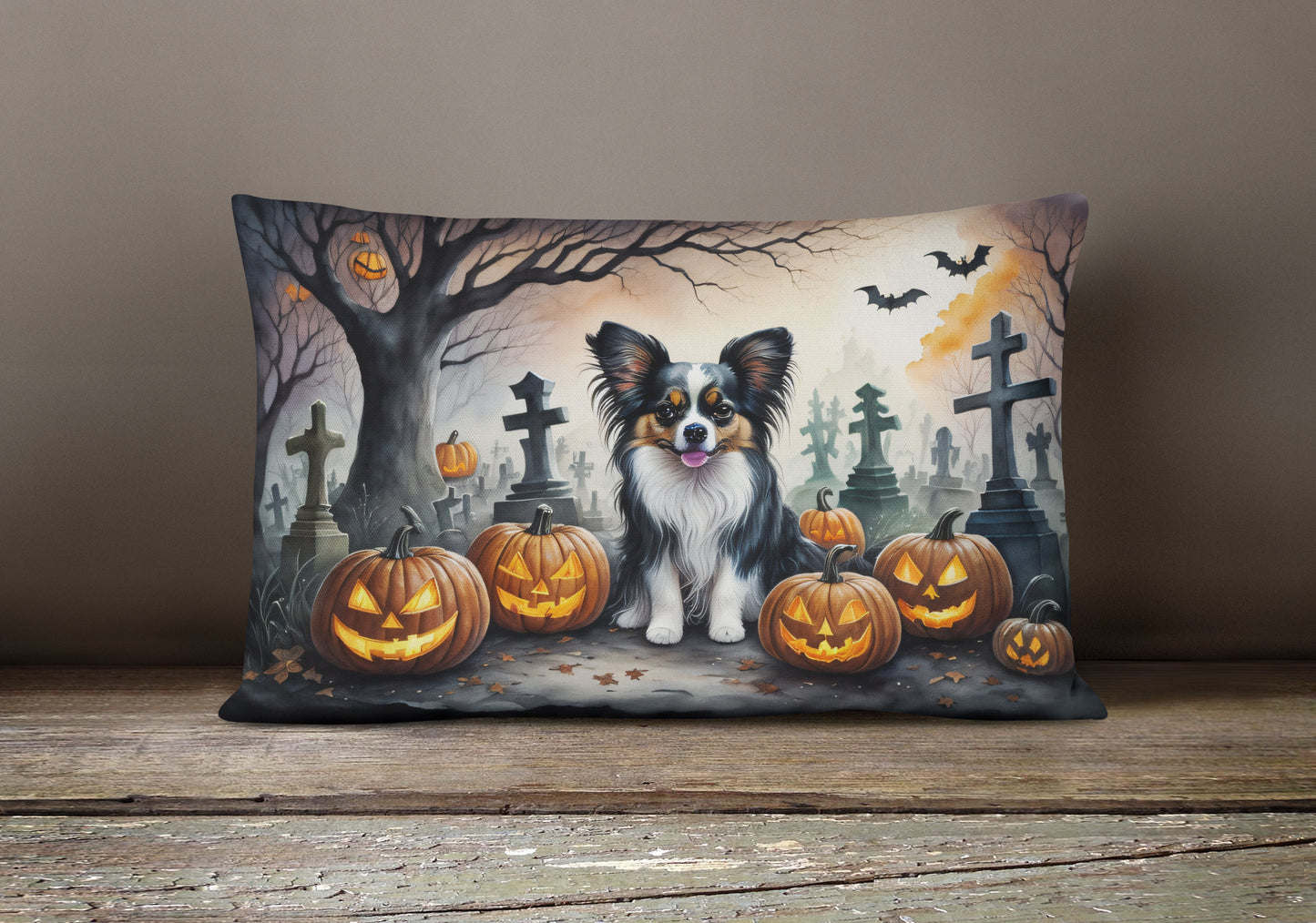 Papillon Spooky Halloween Throw Pillow