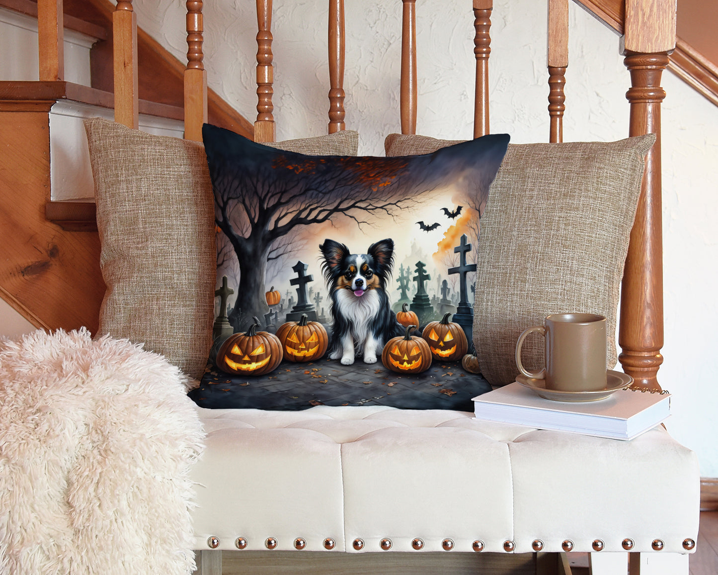 Papillon Spooky Halloween Throw Pillow