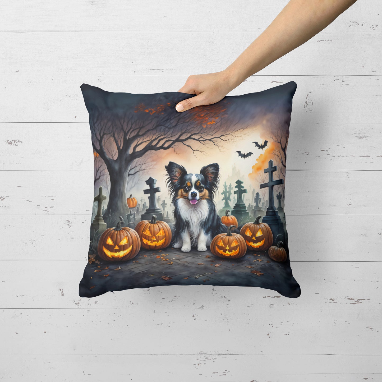 Papillon Spooky Halloween Throw Pillow