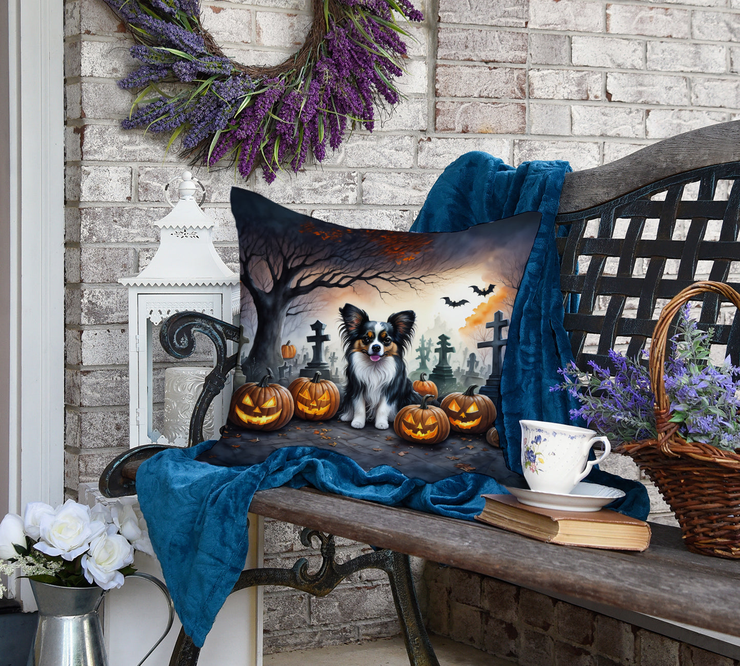 Papillon Spooky Halloween Throw Pillow