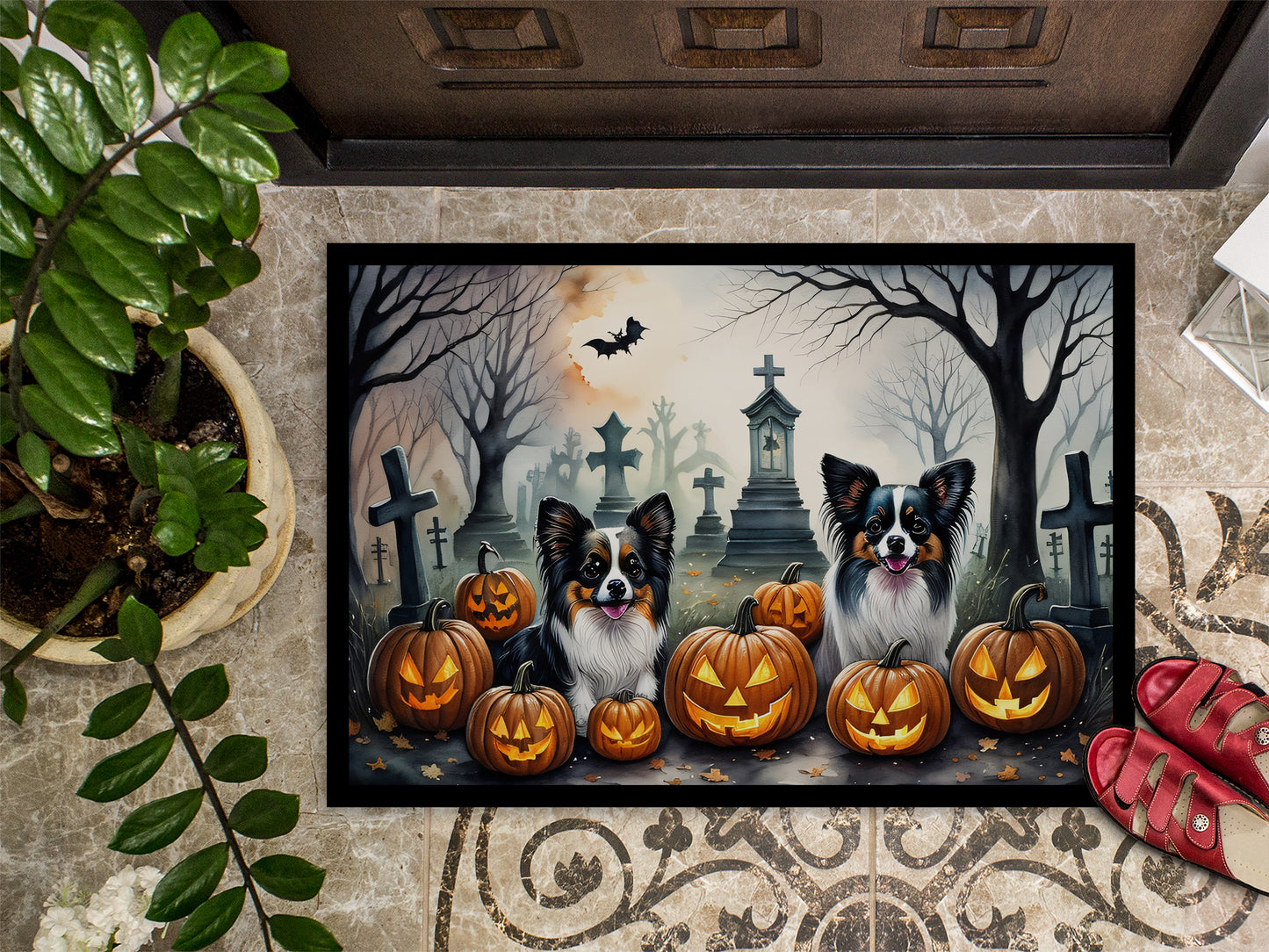 Papillon Spooky Halloween Doormat