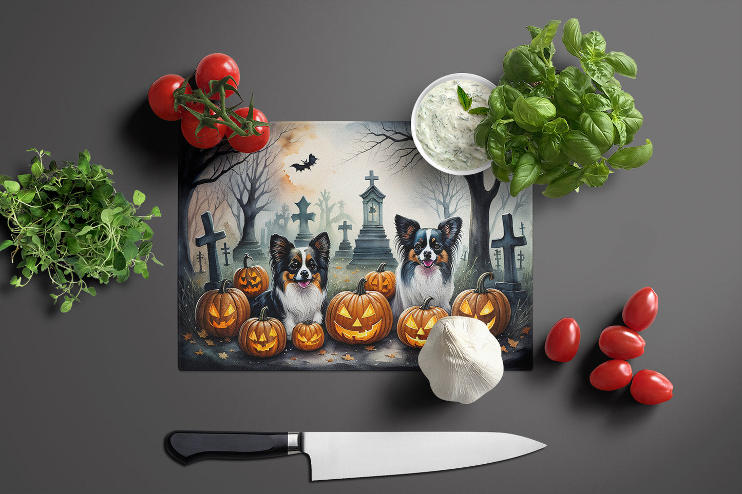 Papillon Spooky Halloween Glass Cutting Board