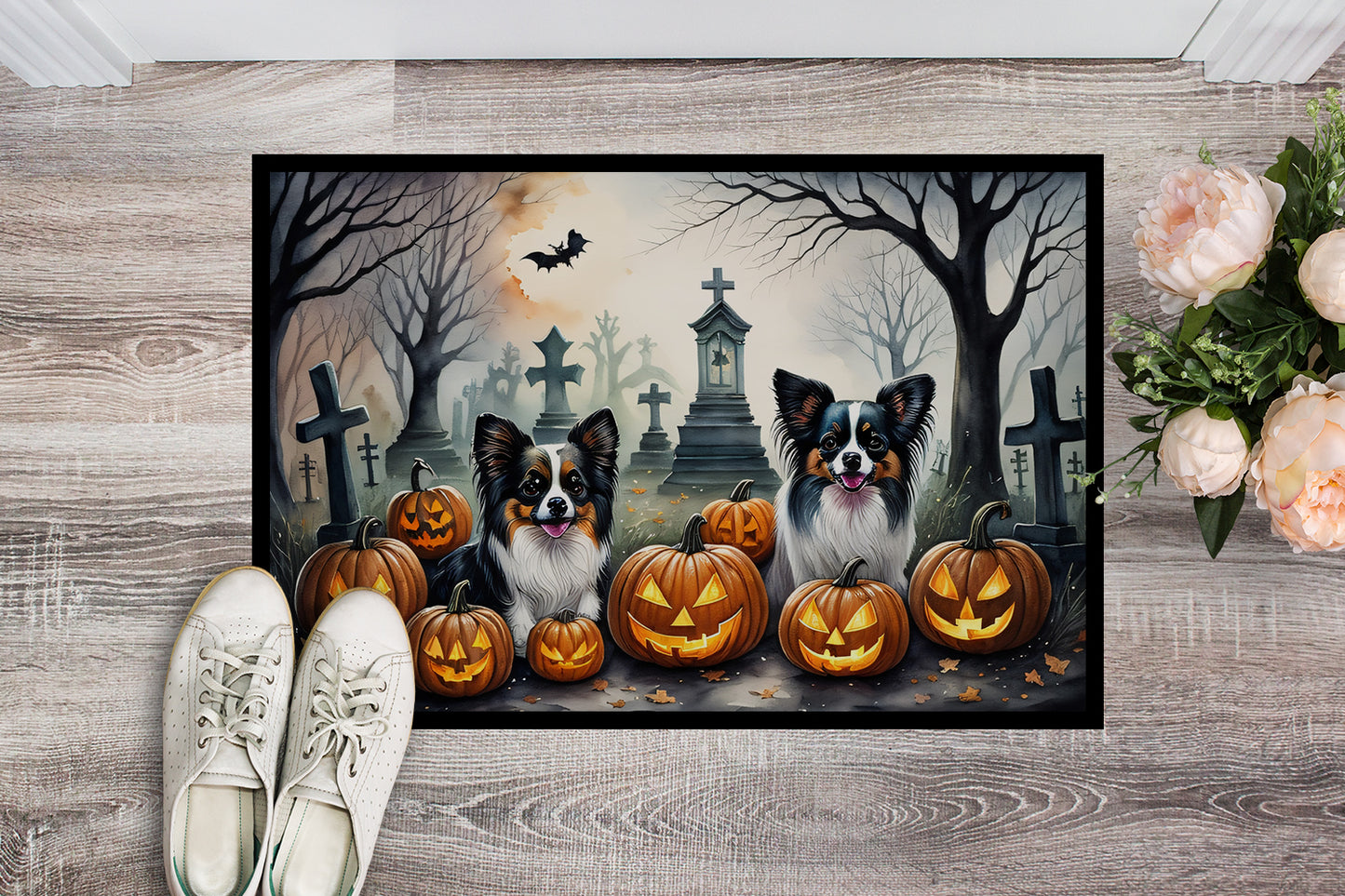 Papillon Spooky Halloween Doormat