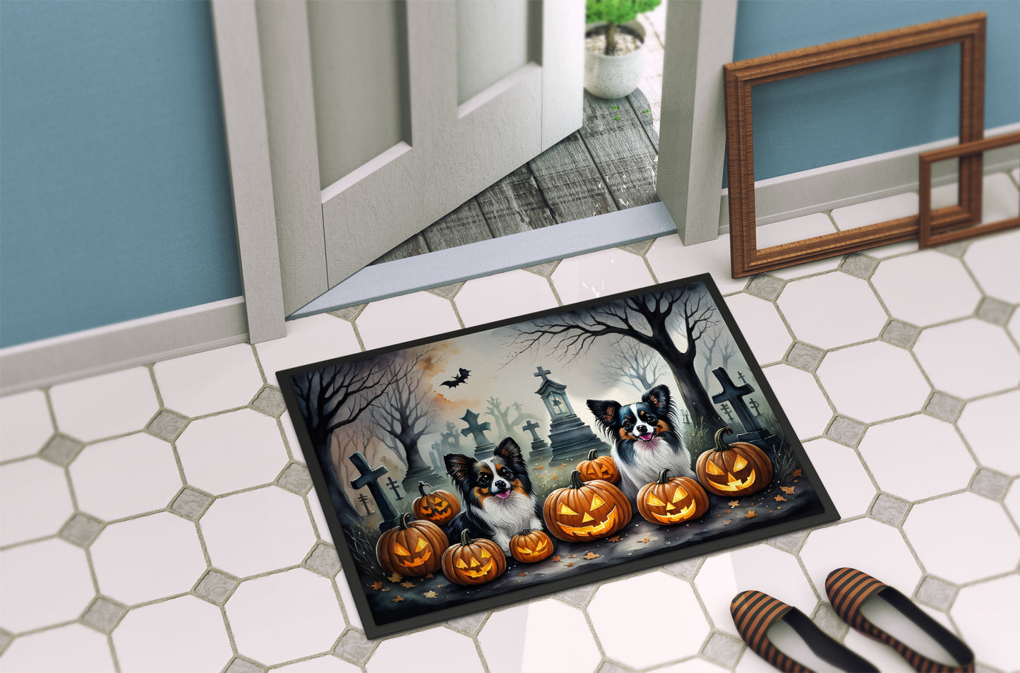 Papillon Spooky Halloween Doormat