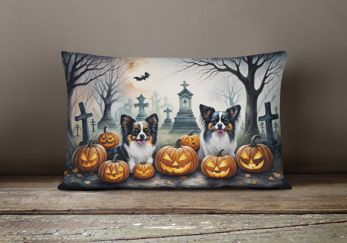 Papillon Spooky Halloween Throw Pillow