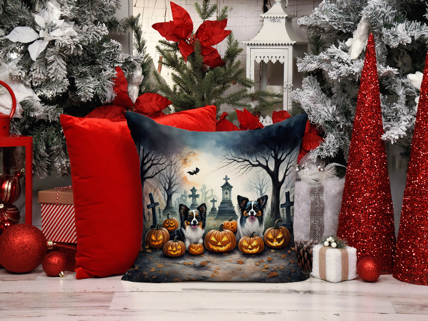 Papillon Spooky Halloween Throw Pillow