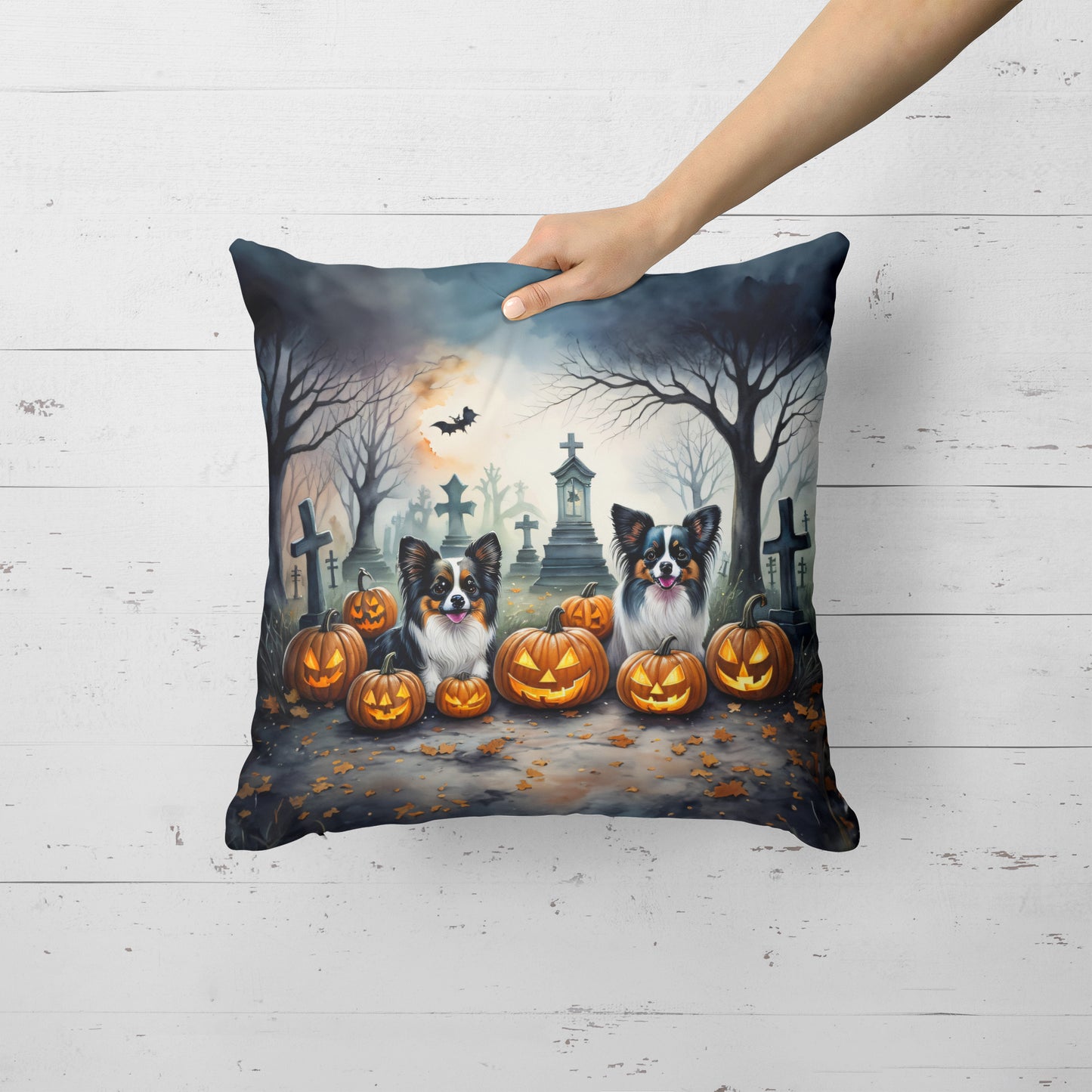 Papillon Spooky Halloween Throw Pillow