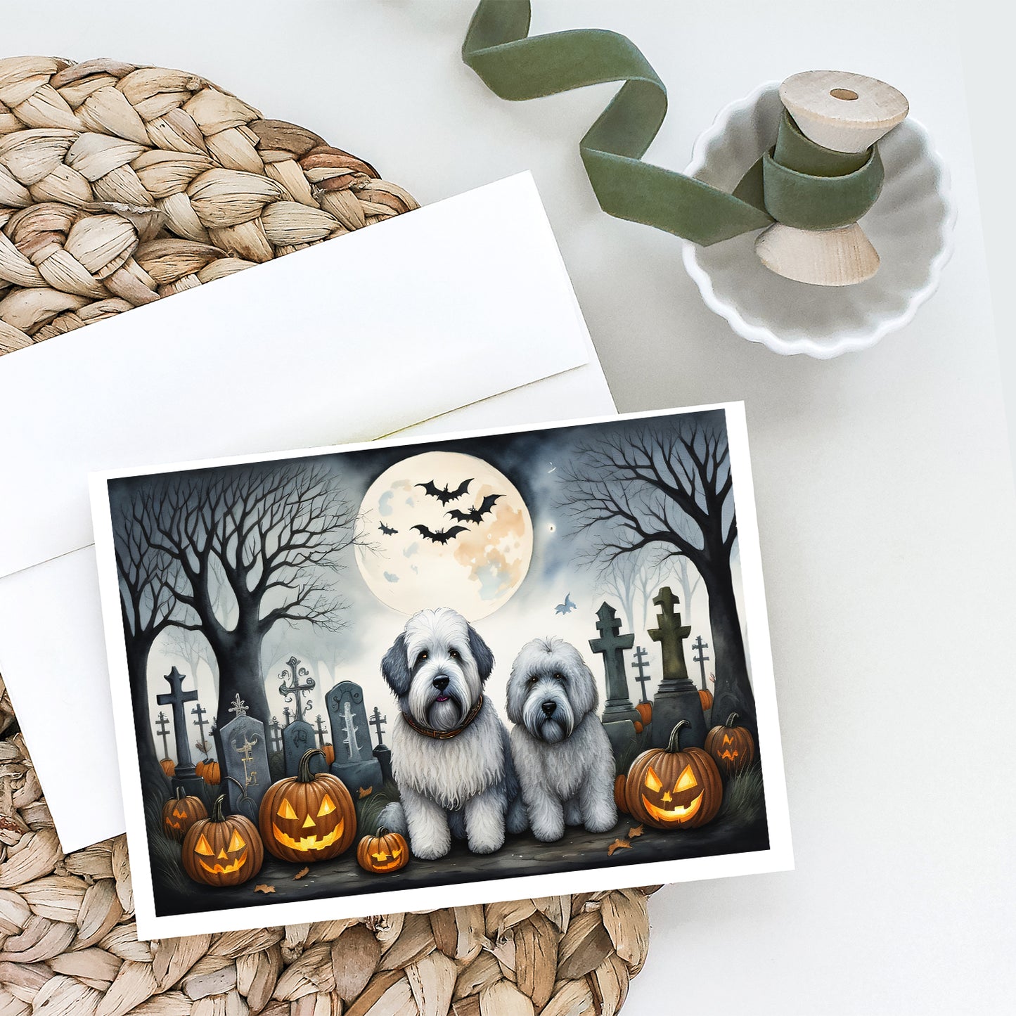 Old English Sheepdog Spooky Halloween Greeting Cards Pack of 8