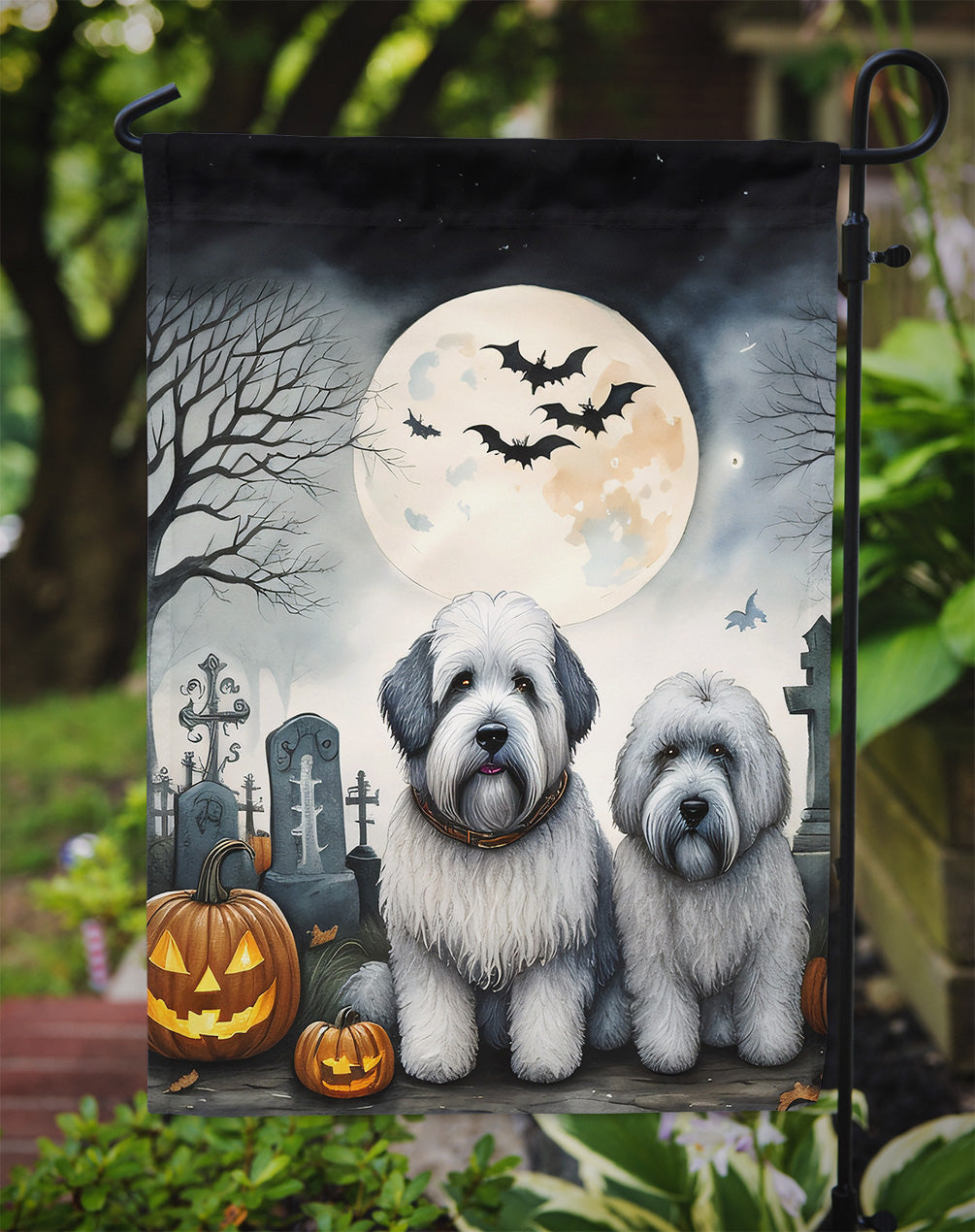 Old English Sheepdog Spooky Halloween Garden Flag