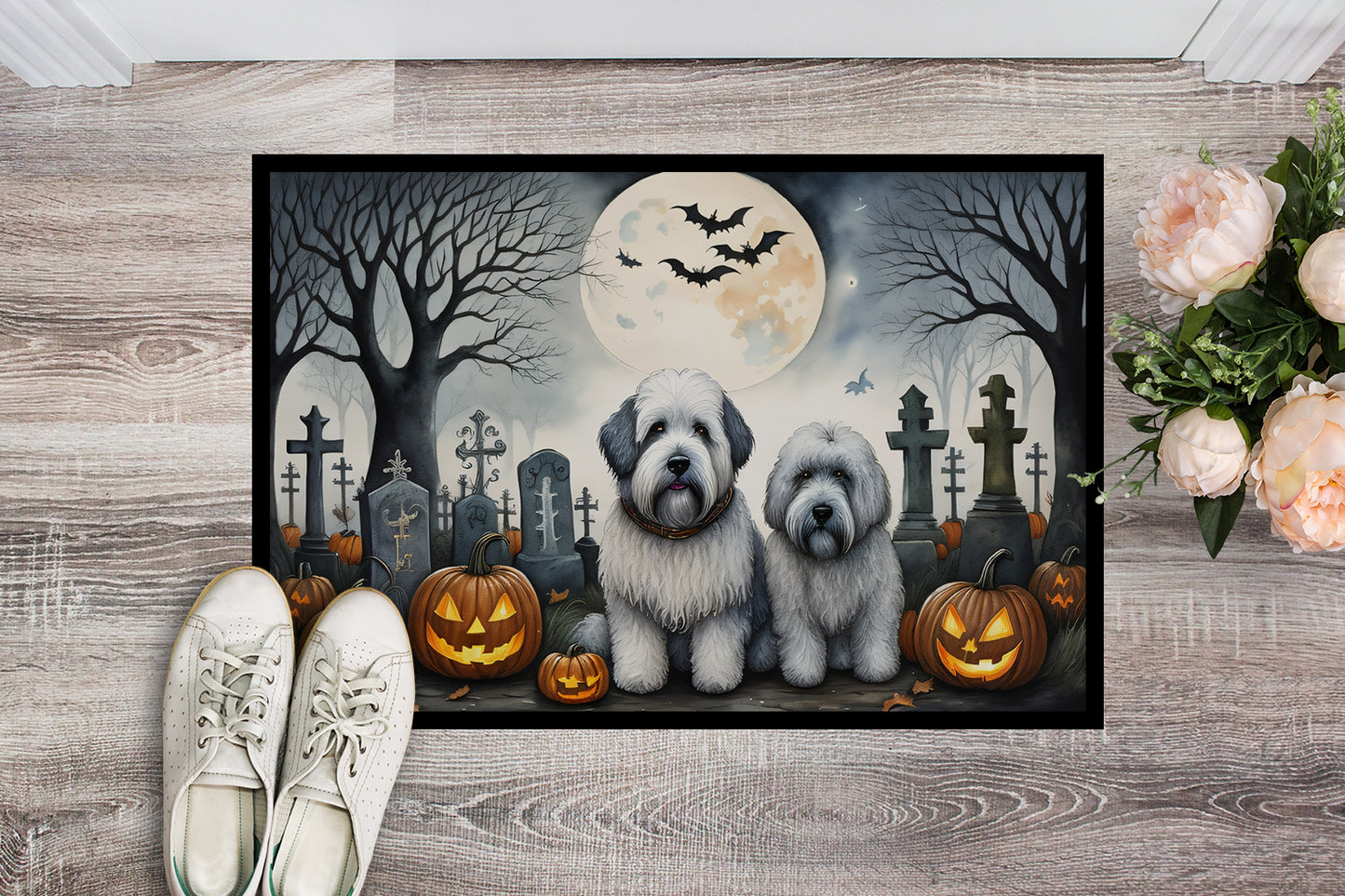 Old English Sheepdog Spooky Halloween Doormat