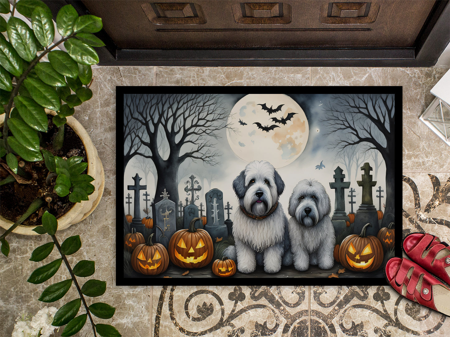 Old English Sheepdog Spooky Halloween Doormat