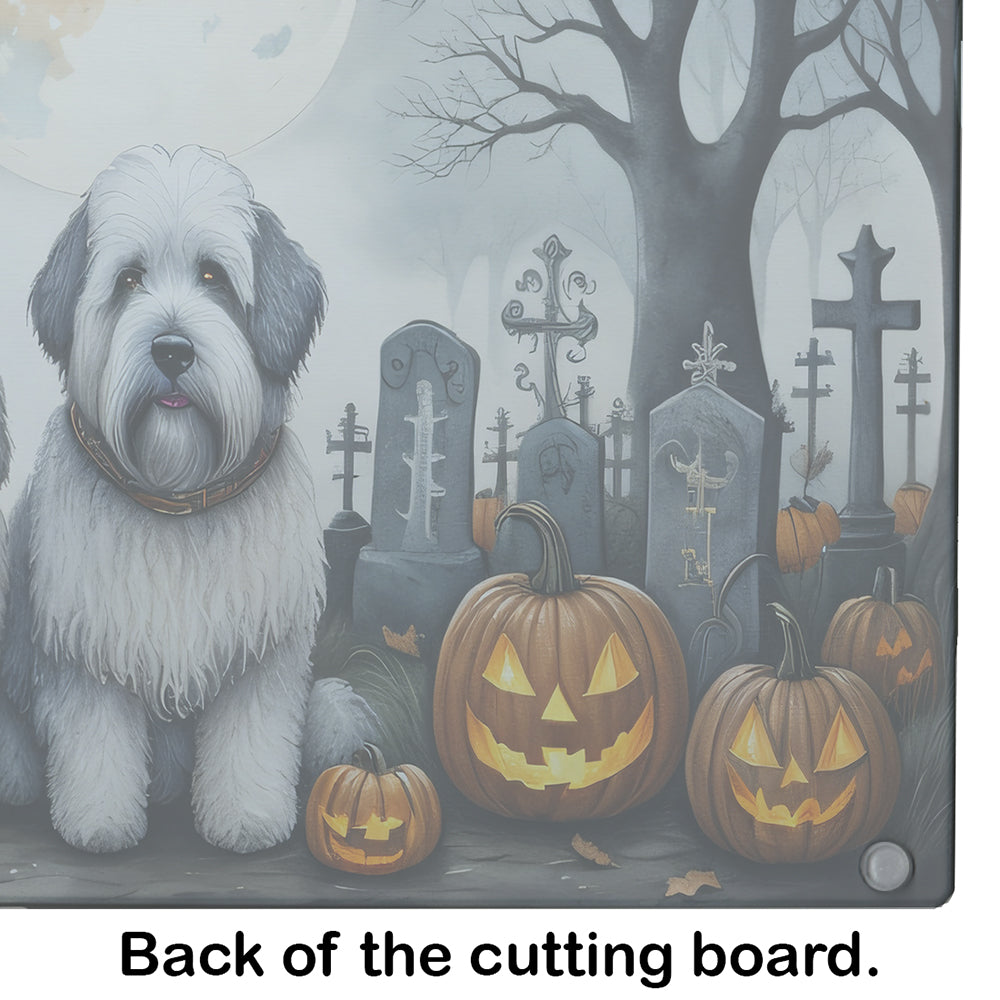 Old English Sheepdog Spooky Halloween Glass Cutting Board