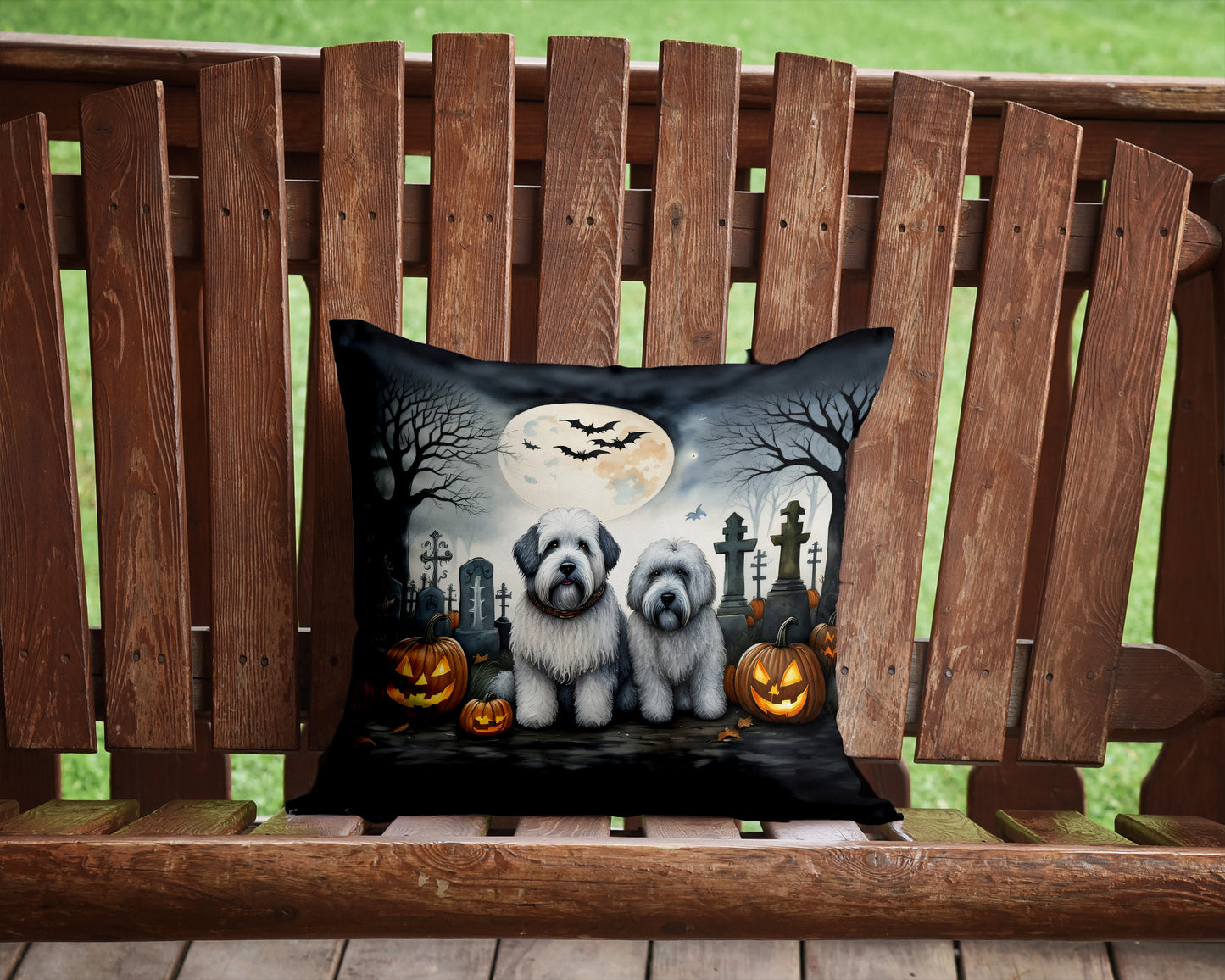 Old English Sheepdog Spooky Halloween Throw Pillow