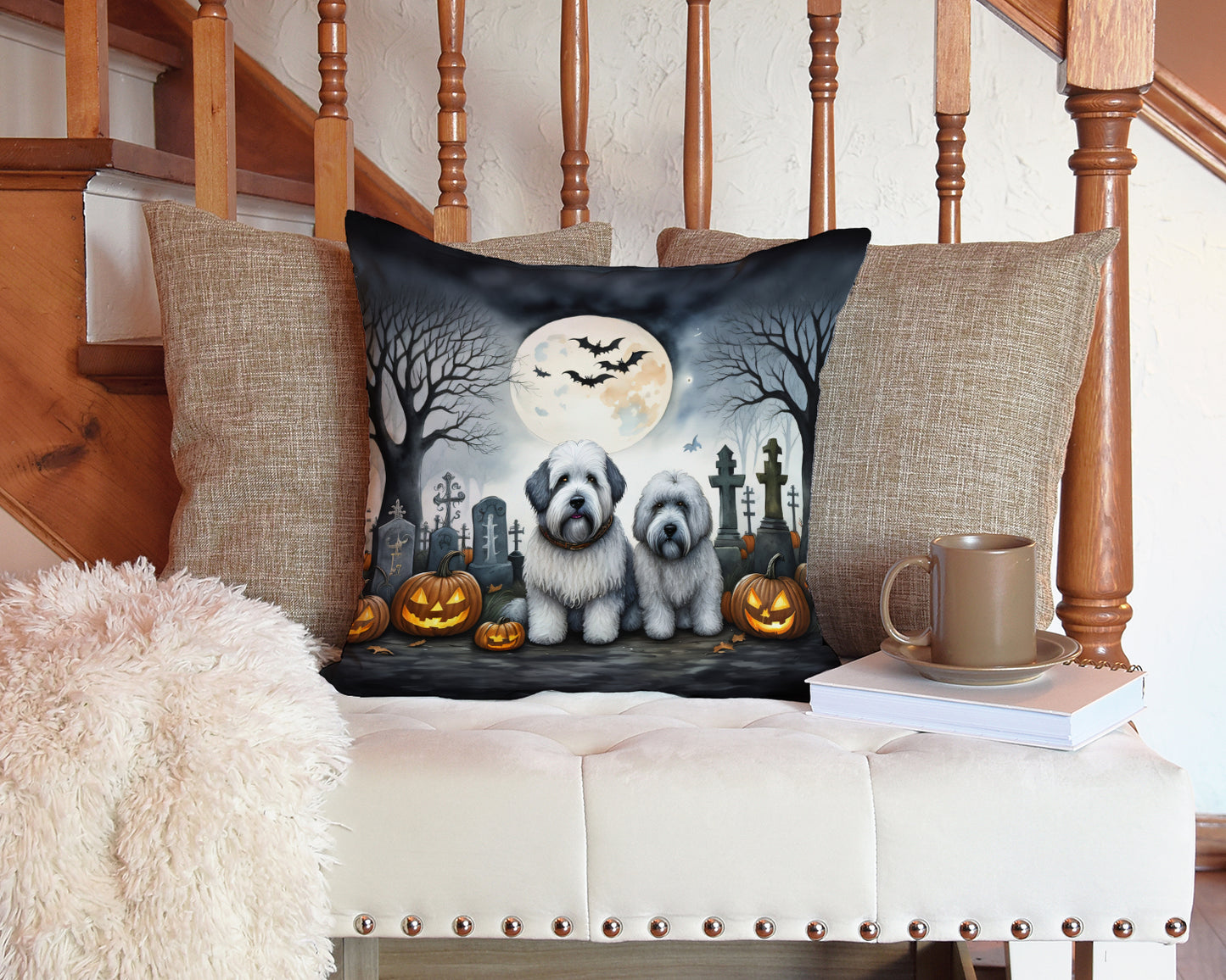 Old English Sheepdog Spooky Halloween Throw Pillow