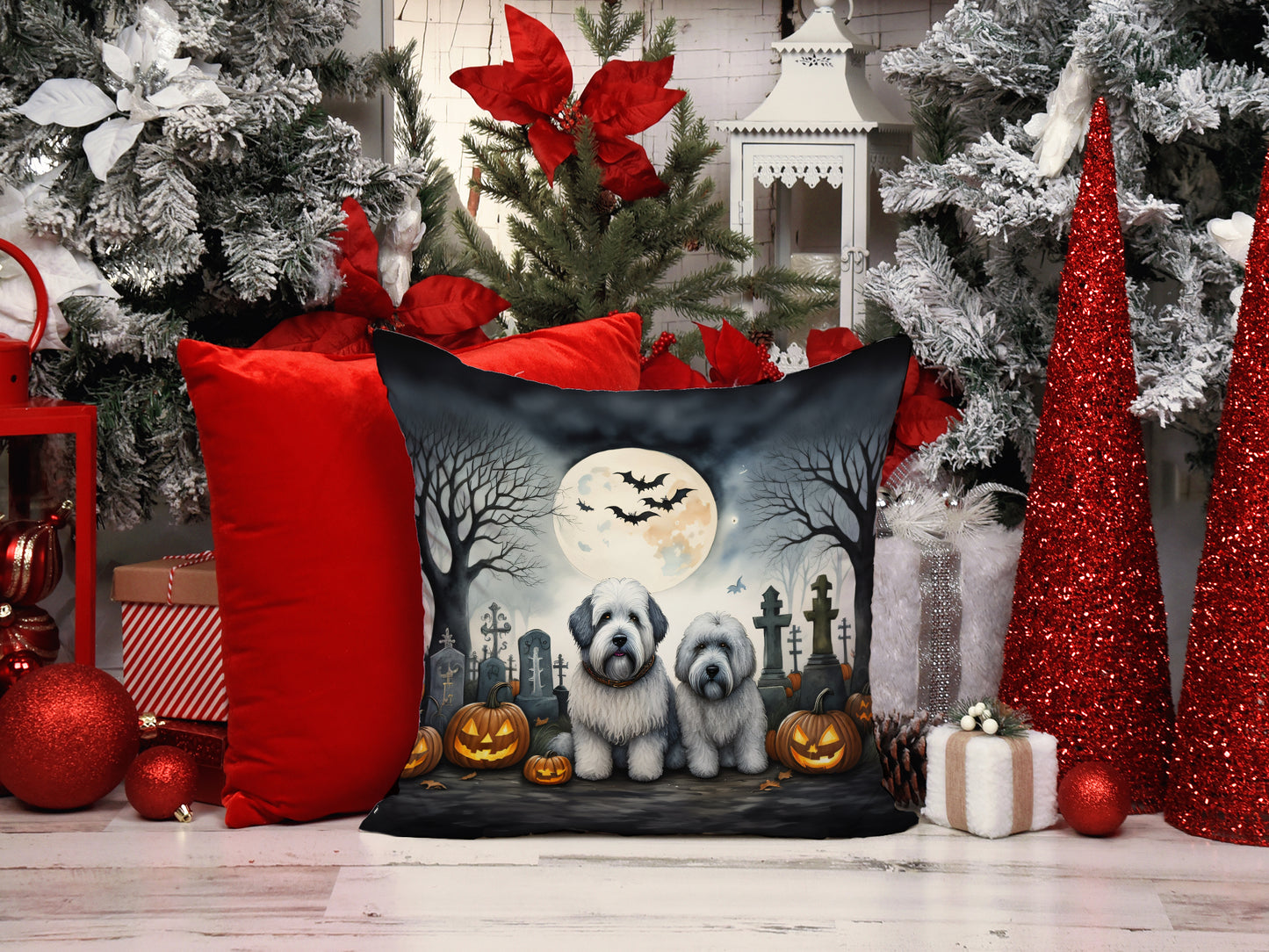 Old English Sheepdog Spooky Halloween Throw Pillow