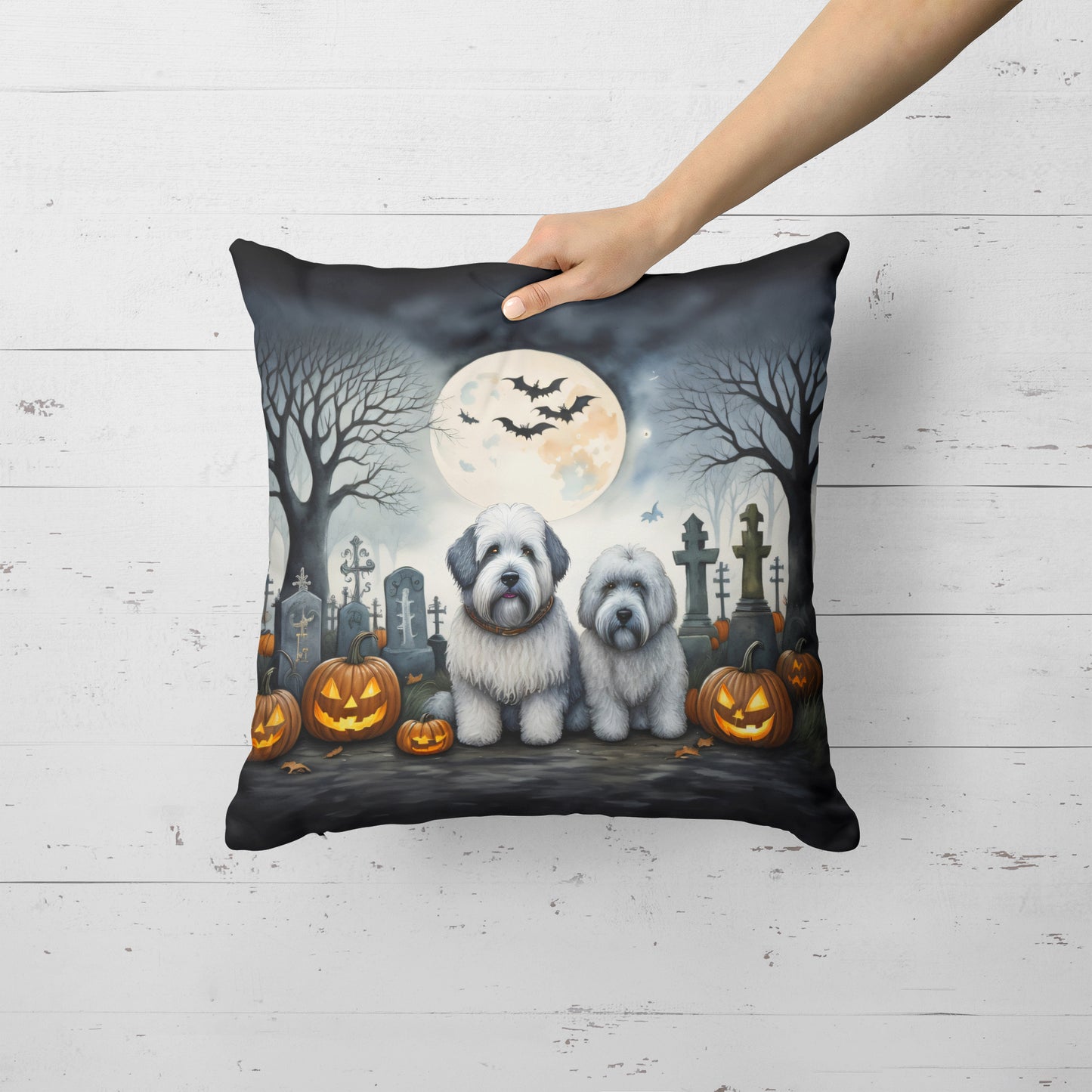 Old English Sheepdog Spooky Halloween Throw Pillow