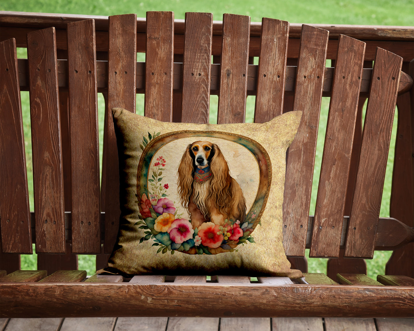 Afghan Hound and Flowers Throw Pillow